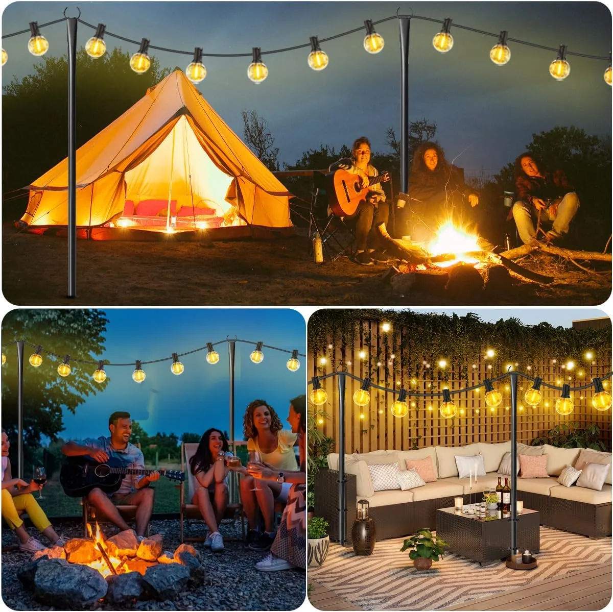 6 Pack 10FT String Light Poles for Outdoor,Metal Lights Hanging Pole Outside with Fork,Light Stand for Patio, Pergola, Garden, Backyard, Yard, Camping Party
