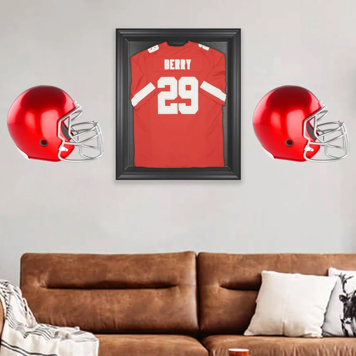6 Pack Football Helmet Wall Mount Display Holder Hanger for Full or Mini Helmet, Floating Case Shelf Stand for Football Accessory, Black