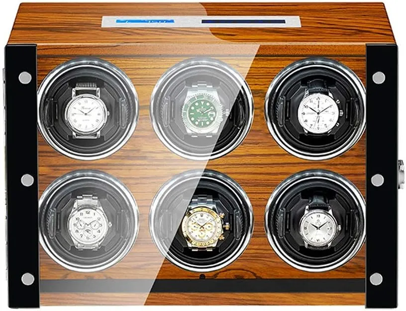 6 Watch Winder for Automatic Watches with Remote Control LED Backlight LCD Display Control Screen Fit Lady and Man Watches Watch Winder Watch Box Watch Storage Gift
