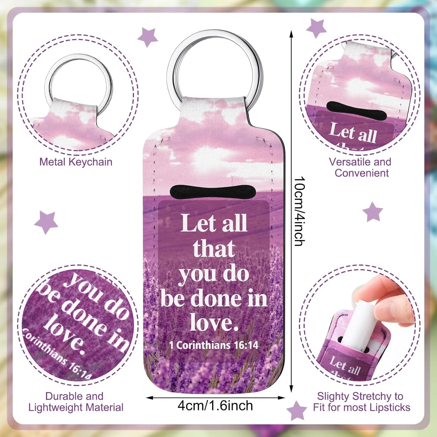 72 Pcs Christian Lipstick Holder Key Chain Bulk Lip Balm Holder with Metal Ring Lipstick Lip Gloss Pouch Religious Party Bible Inspiration Gift for Women Man Church Pastor(Retro)