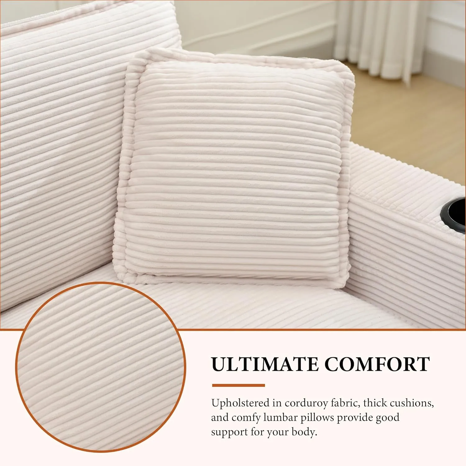 82.7" L Shaped Sectional Sofa with Cup Holders & USB Ports, Modern Loveseat Cloud Couch with Ottoman for Living Room, Apartment, Small Spaces, Beige Corduroy