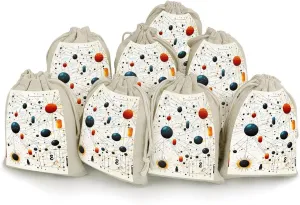 8PCS Drawstring Bags, Physics Print Cotton Storage Bags for Home, Reusable Jewelry Pouch Portable Bunches Pocket for Party Wedding Christmas Gift Bag