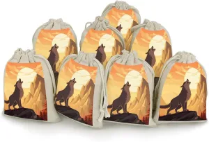 8PCS Drawstring Bags, Wolf Cotton Storage Bags for Home, Reusable Jewelry Pouch Portable Bunches Pocket for Party Wedding Christmas Gift Bag