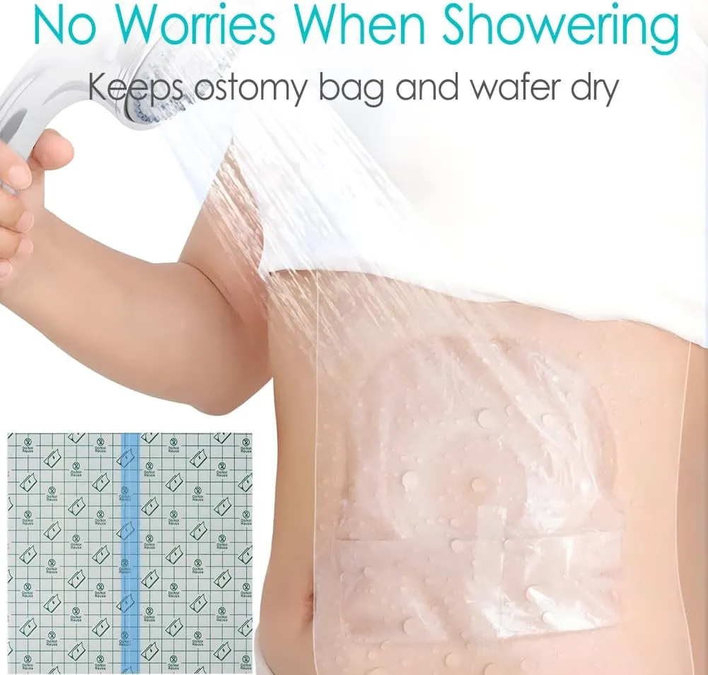 8" x 8" Ostomy Shower Cover [Pack of 50], Ostomy Bag Shower Protector Stoma Shower Guard Colostomy Shower Shields Waterproof Bandage for Women Men Showering