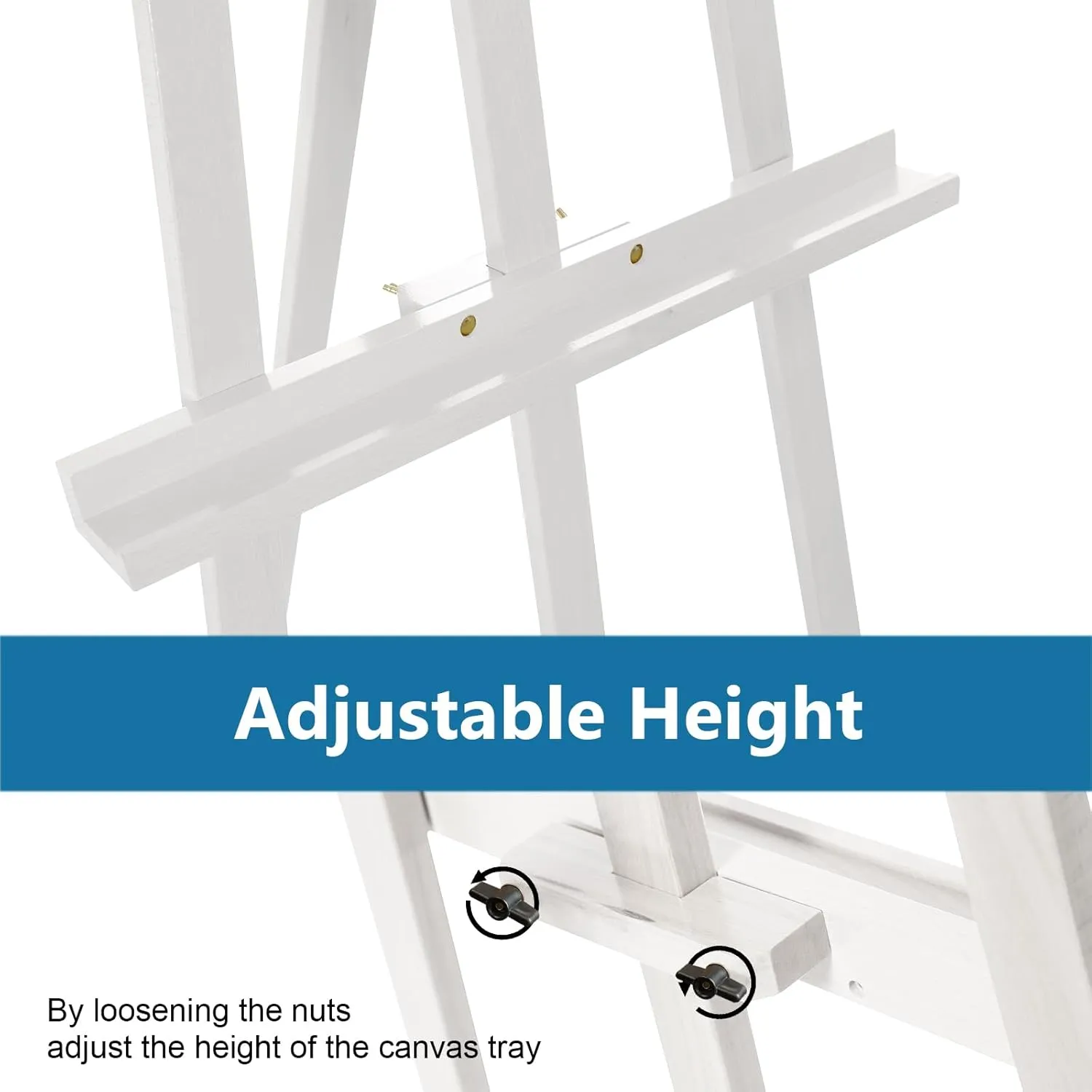 A - Frame Wooden Display Easel - Adjustable Lyre Beechwood Studio Easel Stand Holding Canvas Up to 90", Inclinable Artist Floor Painting Easel for Artwork Painting, White