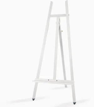 A - Frame Wooden Display Easel - Adjustable Lyre Beechwood Studio Easel Stand Holding Canvas Up to 90", Inclinable Artist Floor Painting Easel for Artwork Painting, White
