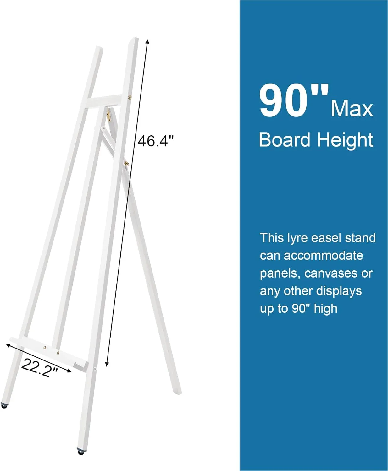 A - Frame Wooden Display Easel - Adjustable Lyre Beechwood Studio Easel Stand Holding Canvas Up to 90", Inclinable Artist Floor Painting Easel for Artwork Painting, White