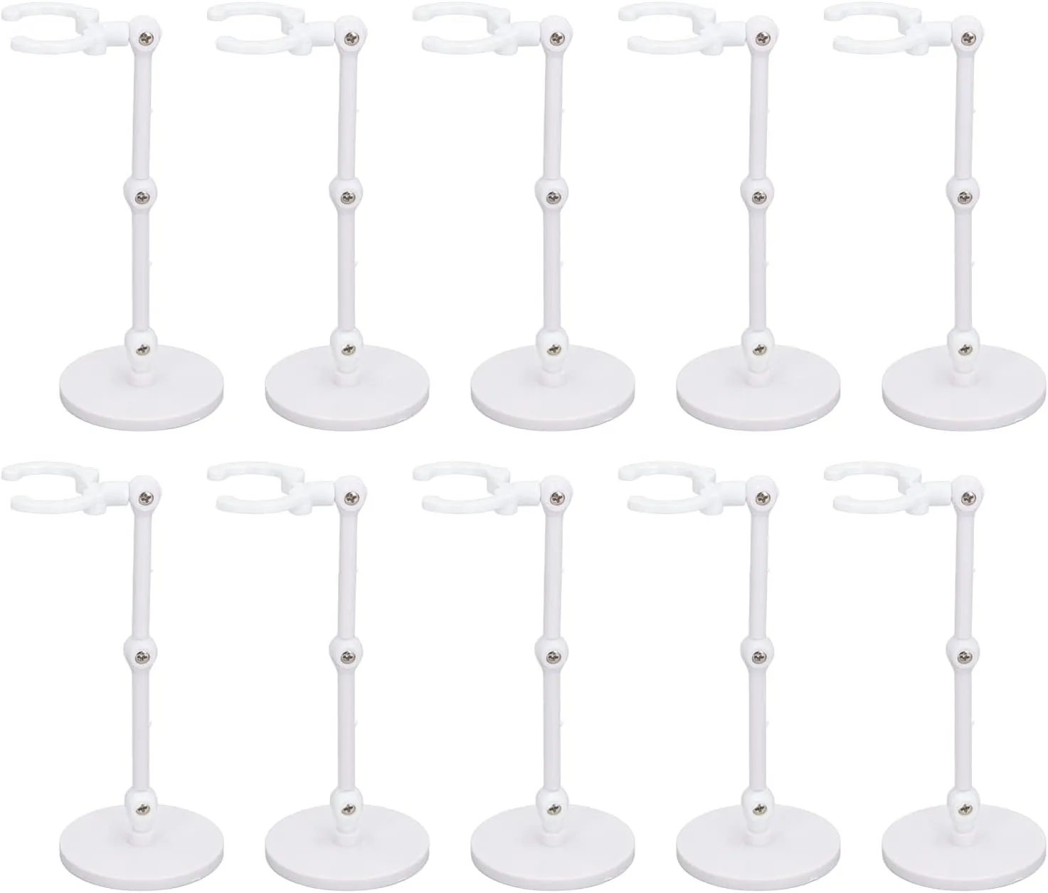 Action Figure Stand, Sturdy and Adjustable Mini Display Stand Holder for 6 Inch Model, Pack of 10 Doll Support Frame, for Home Decoration (White)