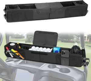 Adjustable Golf Cart Front Storage Basket with Insulated Cup Holders, No Drilling Golf Cart Organizer Bag Golf Cart Inner Storage Tray Universal Compatible with EZGO Club Car Drive Kandi Yamaha