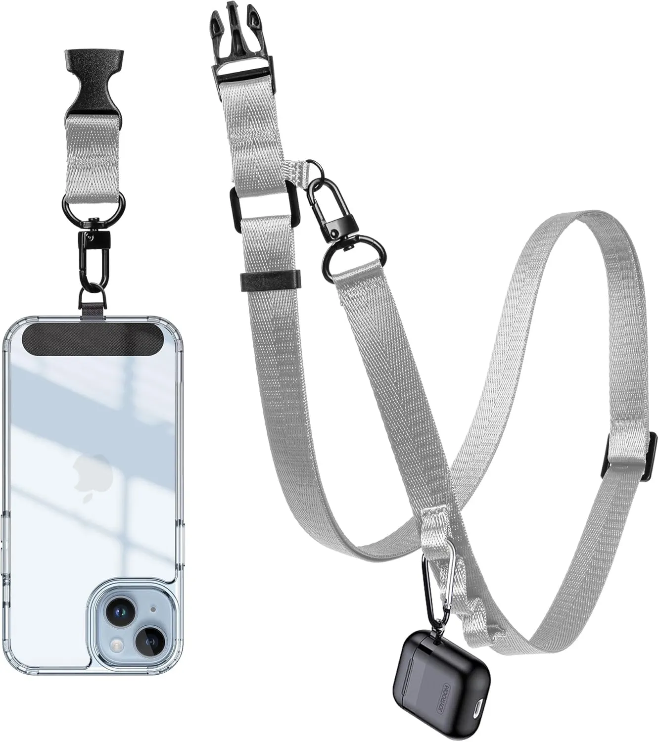 Adjustable Phone Lanyard Universal Crossbody Cell Phone Strap for iPhone Lanyard Shoulder Strap with Phone Tether Pad Light Grey