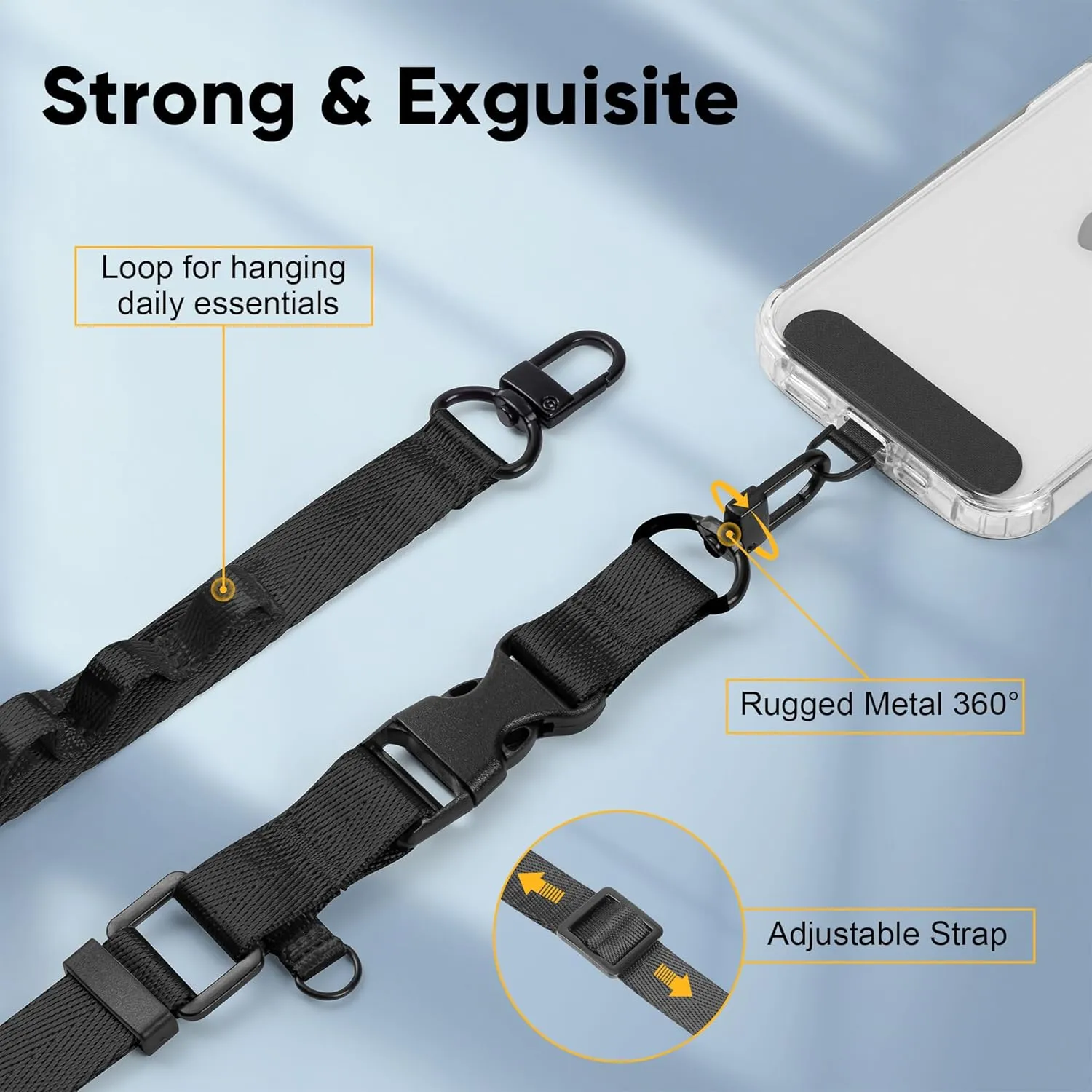 Adjustable Phone Lanyard Universal Crossbody Cell Phone Strap for iPhone Lanyard Shoulder Strap with Phone Tether Pad Light Grey