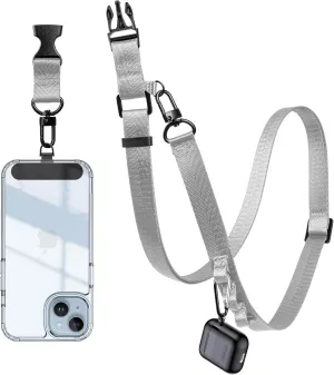 Adjustable Phone Lanyard Universal Crossbody Cell Phone Strap for iPhone Lanyard Shoulder Strap with Phone Tether Pad Light Grey