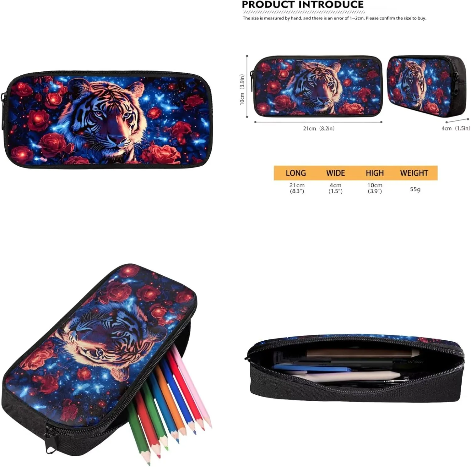 Aesthetic Tiger Backpack for Kids Girls Backpack with Lunch Box Soft Pencil Pouch and Key Wristlet 4 Pcs Set 17" Lightweight Bookbag with Side Pockets for School Sturdy Elementary School Bag