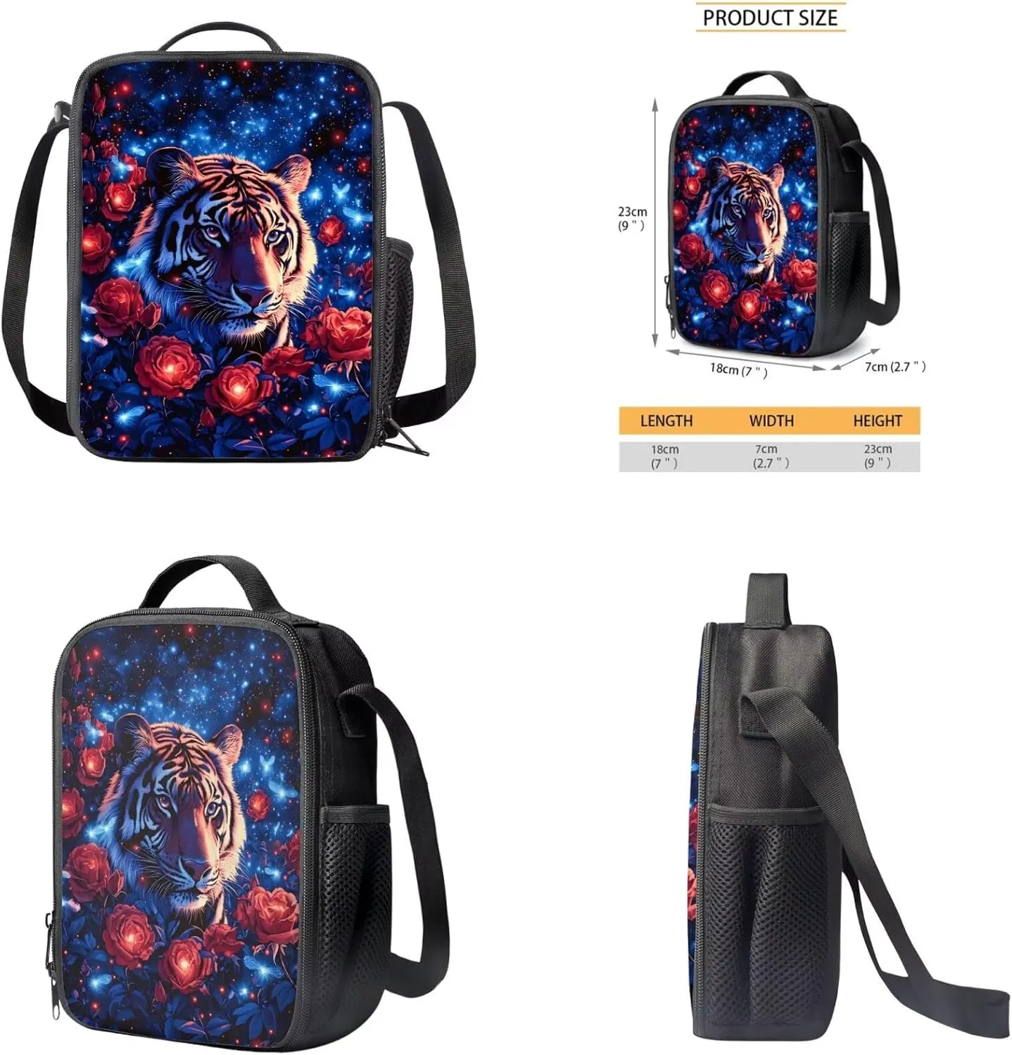 Aesthetic Tiger Backpack for Kids Girls Backpack with Lunch Box Soft Pencil Pouch and Key Wristlet 4 Pcs Set 17" Lightweight Bookbag with Side Pockets for School Sturdy Elementary School Bag