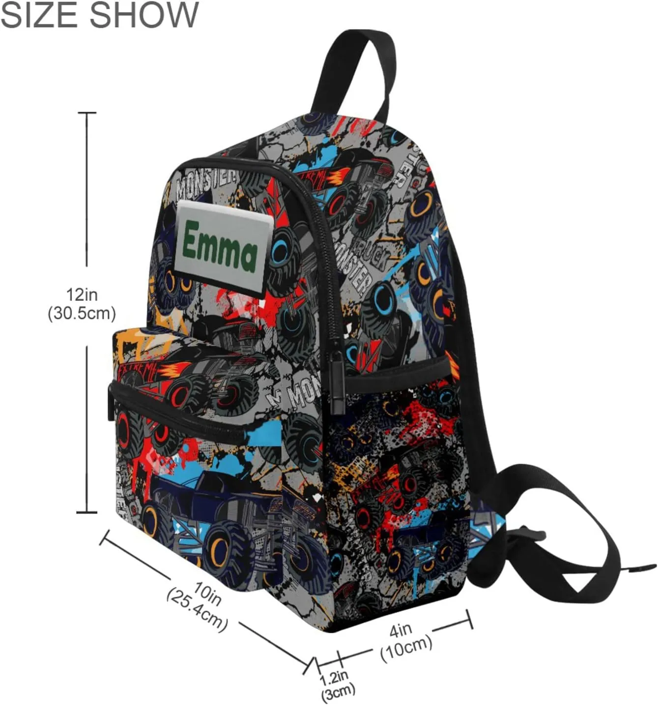 Aflyko Custom Name Cartoon Cool Monster Tractor Kids Backpack Personalized Daycare Bookbag Kindergarten Daypack for Toddler Girls Boys 10" × 4" × 12"