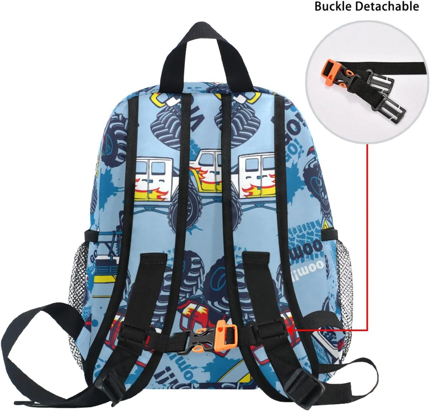 Aflyko Custom Name Kids Backpack Blue Monster Truck Personalized Daycare Bookbag Kindergarten Daypack for Toddler Girls Boys 10" × 4" × 12"