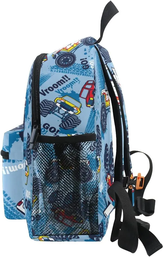 Aflyko Custom Name Kids Backpack Blue Monster Truck Personalized Daycare Bookbag Kindergarten Daypack for Toddler Girls Boys 10" × 4" × 12"