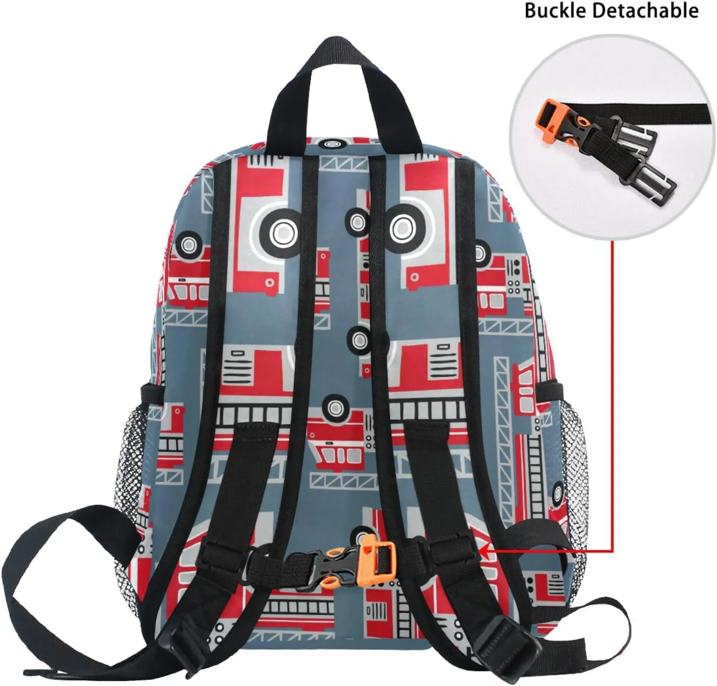 Aflyko Custom Name Kids Backpack Red Fire Engine Trucks Personalized Daycare Nursery Bookbag Kindergarten Daypack for Toddler Girls Boys Travel Bag 10" × 4" × 12"