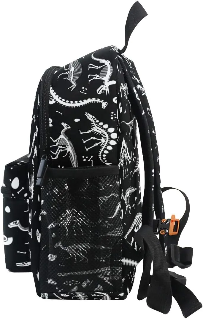 Aflyko Dinosaurs Fossils Black Kids Backpack for Daycare Bookbag for Kindergarten Daypack for Toddler Girls and Boys 10 x 4 x 12 Inch