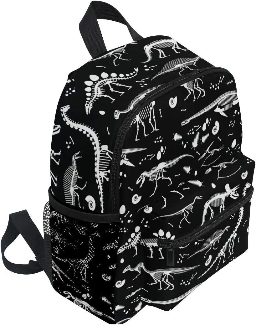 Aflyko Dinosaurs Fossils Black Kids Backpack for Daycare Bookbag for Kindergarten Daypack for Toddler Girls and Boys 10 x 4 x 12 Inch