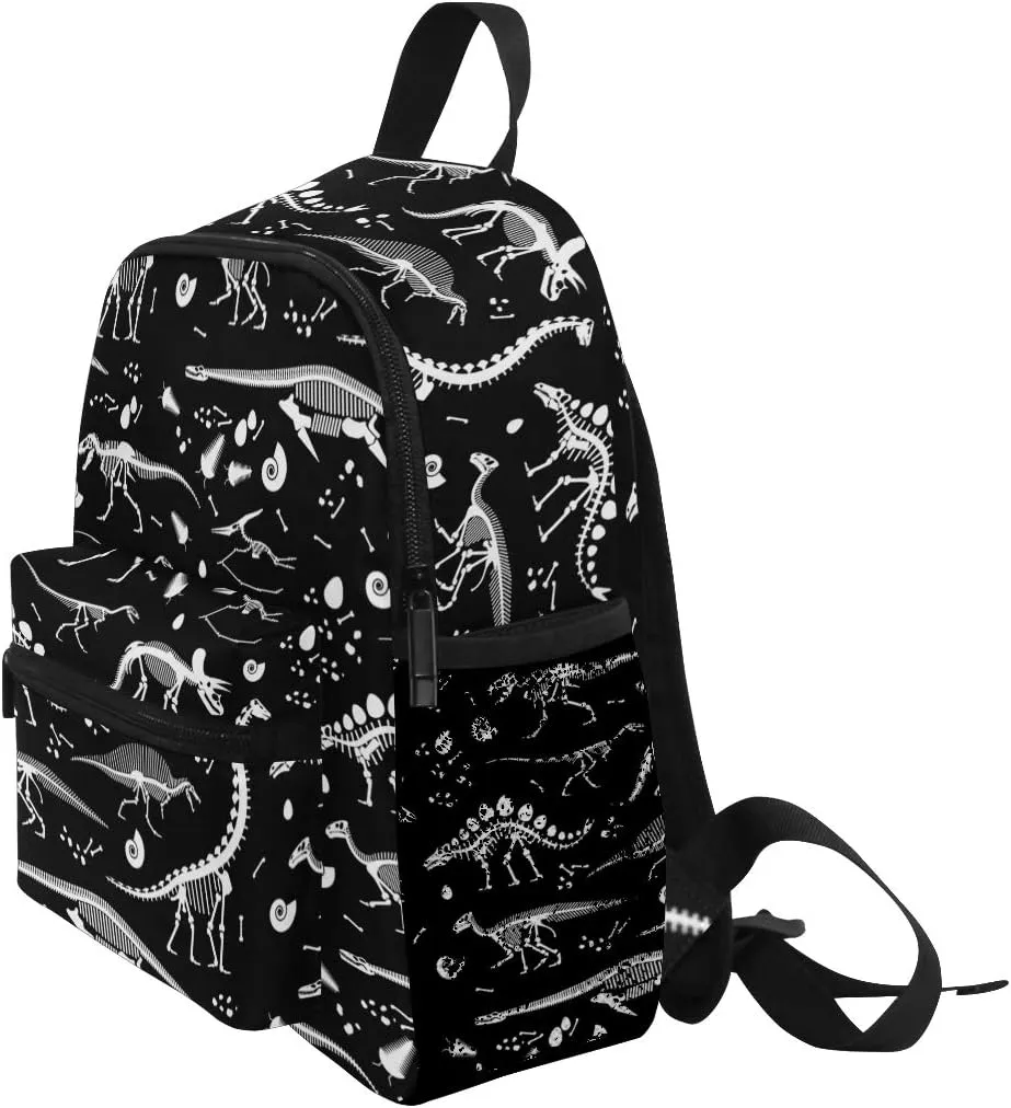 Aflyko Dinosaurs Fossils Black Kids Backpack for Daycare Bookbag for Kindergarten Daypack for Toddler Girls and Boys 10 x 4 x 12 Inch