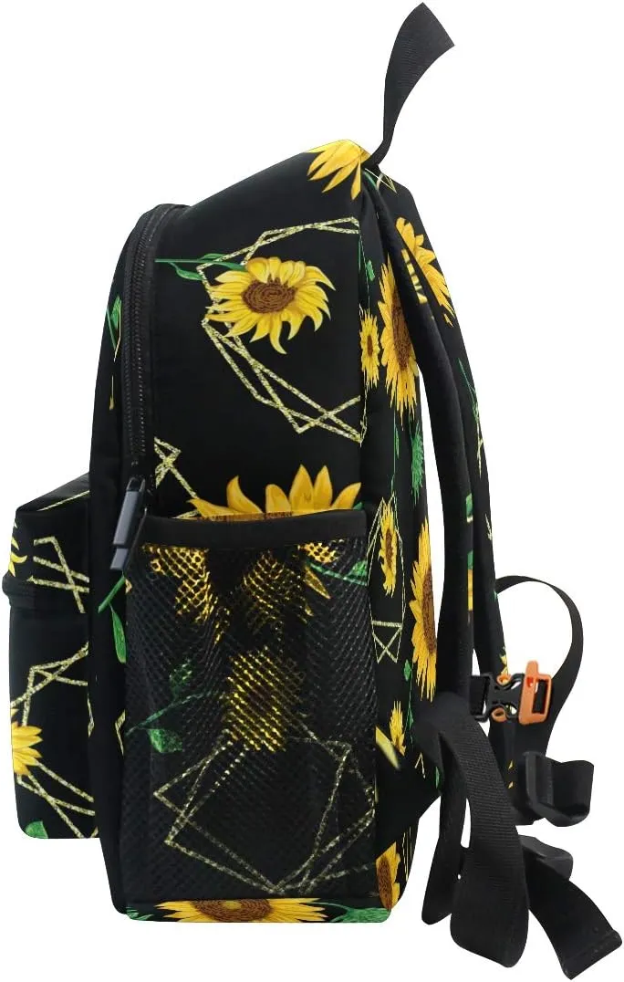 Aflyko Sunflower Black Kids Backpack for Daycare Bookbag for Kindergarten Daypack for Toddler Girls and Boys 10 x 4 x 12 Inch
