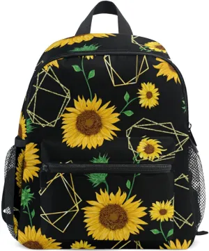 Aflyko Sunflower Black Kids Backpack for Daycare Bookbag for Kindergarten Daypack for Toddler Girls and Boys 10 x 4 x 12 Inch