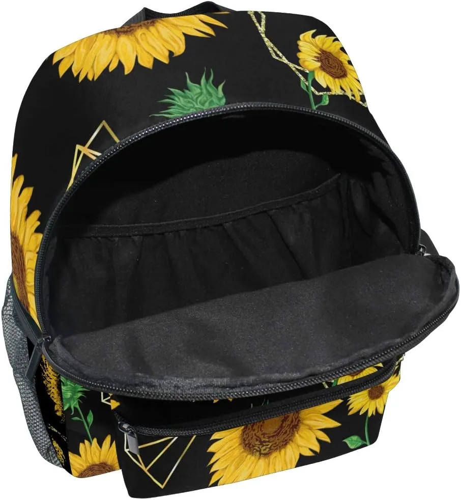 Aflyko Sunflower Black Kids Backpack for Daycare Bookbag for Kindergarten Daypack for Toddler Girls and Boys 10 x 4 x 12 Inch