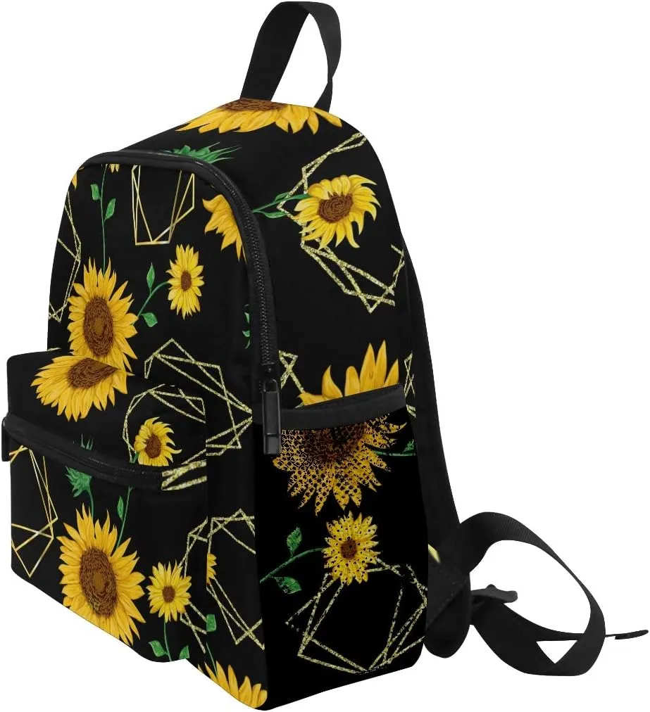 Aflyko Sunflower Black Kids Backpack for Daycare Bookbag for Kindergarten Daypack for Toddler Girls and Boys 10 x 4 x 12 Inch
