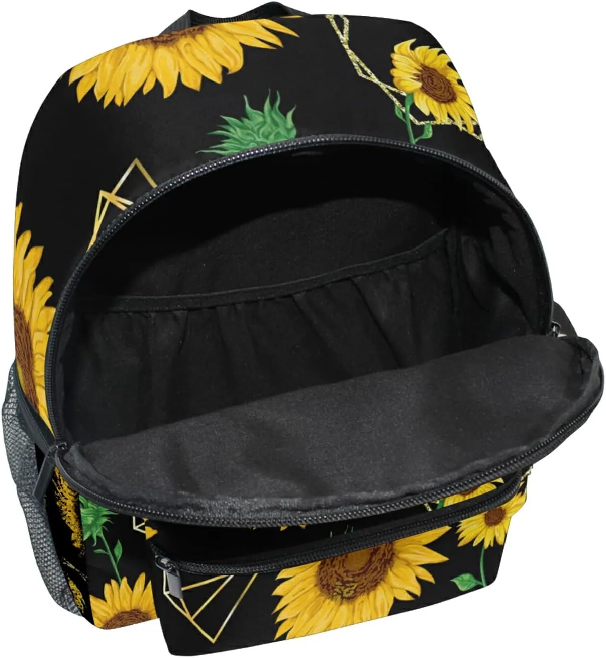 Aflyko Sunflower Black Kids Backpack for Daycare Bookbag for Kindergarten Daypack for Toddler Girls and Boys 10 x 4 x 12 Inch