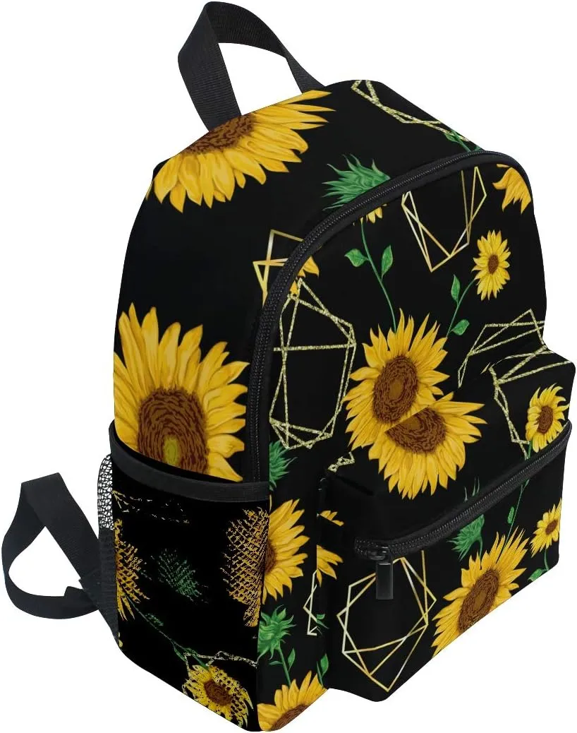 Aflyko Sunflower Black Kids Backpack for Daycare Bookbag for Kindergarten Daypack for Toddler Girls and Boys 10 x 4 x 12 Inch
