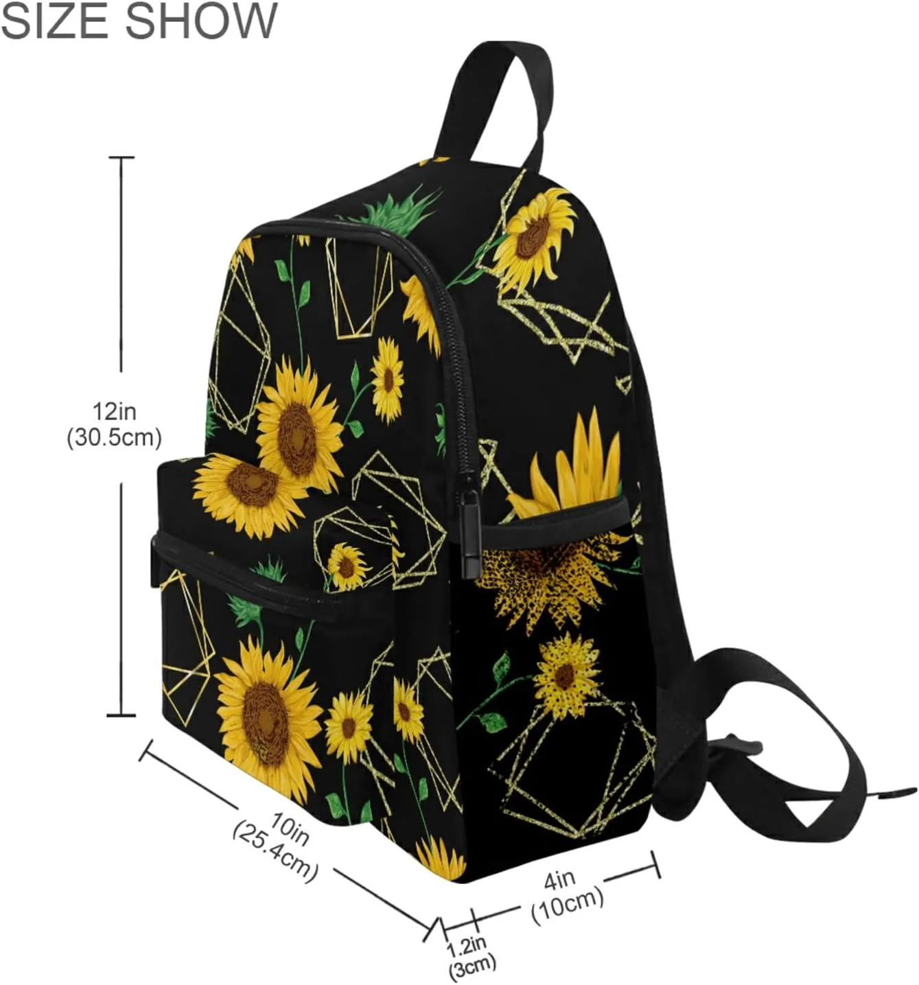Aflyko Sunflower Black Kids Backpack for Daycare Bookbag for Kindergarten Daypack for Toddler Girls and Boys 10 x 4 x 12 Inch