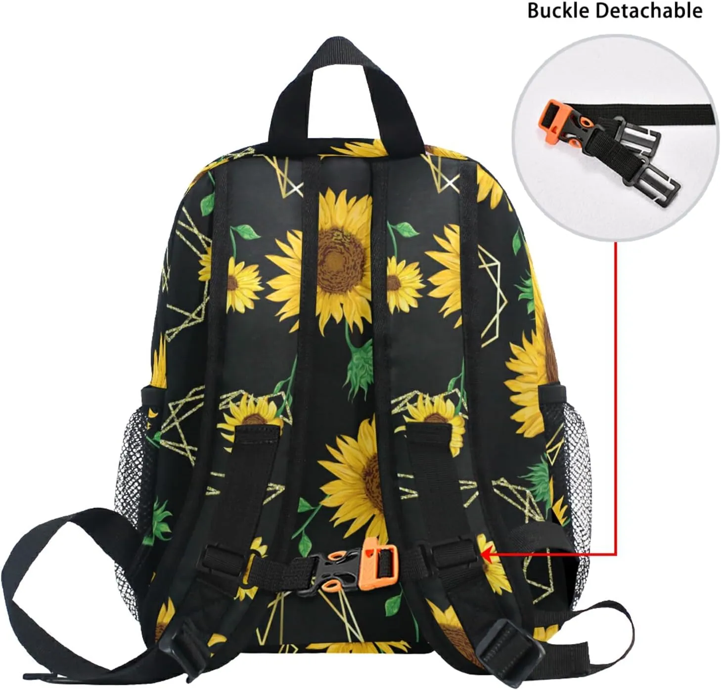 Aflyko Sunflower Black Kids Backpack for Daycare Bookbag for Kindergarten Daypack for Toddler Girls and Boys 10 x 4 x 12 Inch
