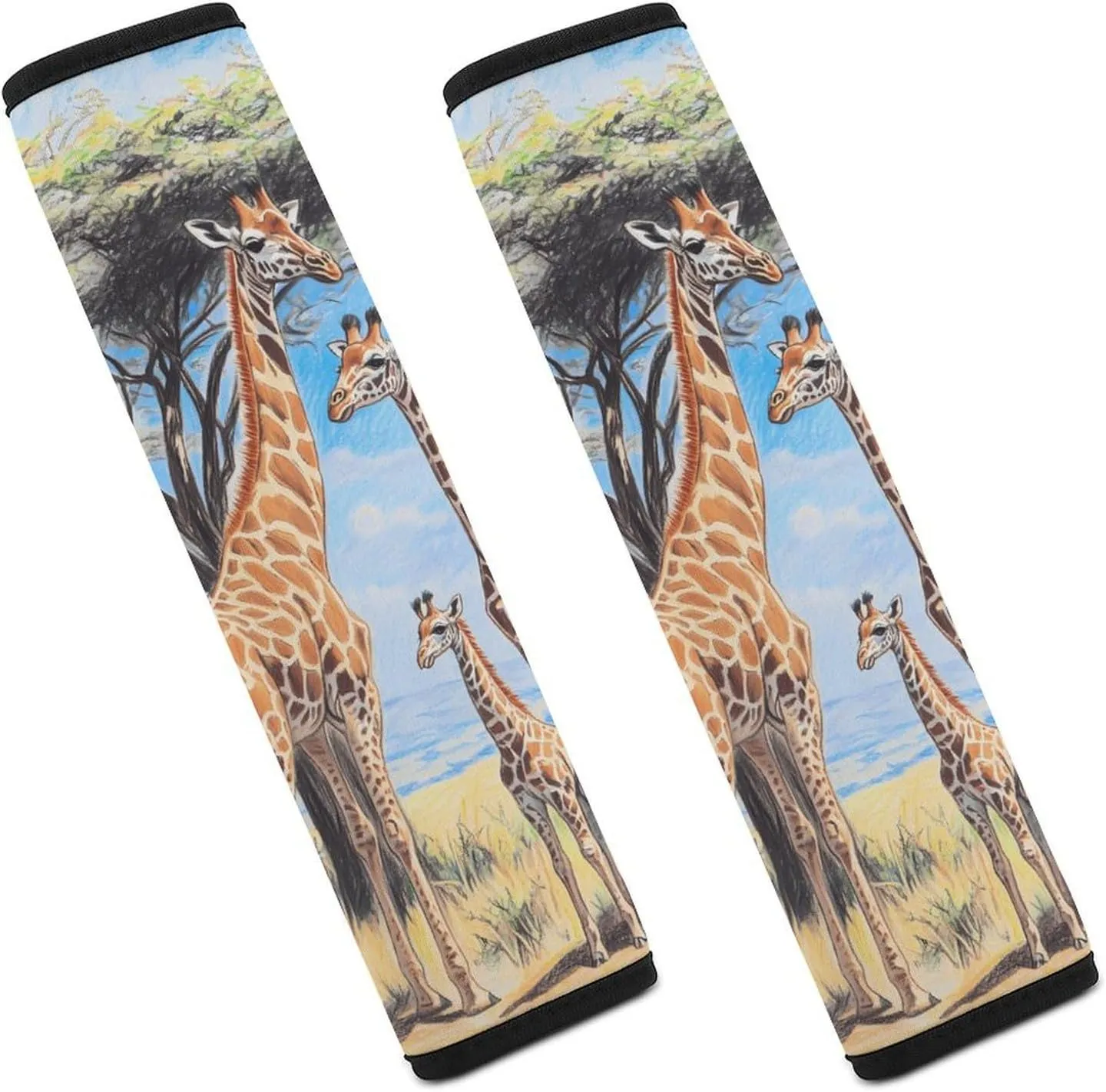 African Family of Giraffes Fashion Car Seat Belt Cover Pad for Shoulder Bag Camera Soft Comfort Accessories 2PCS