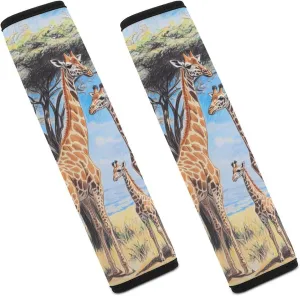 African Family of Giraffes Fashion Car Seat Belt Cover Pad for Shoulder Bag Camera Soft Comfort Accessories 2PCS