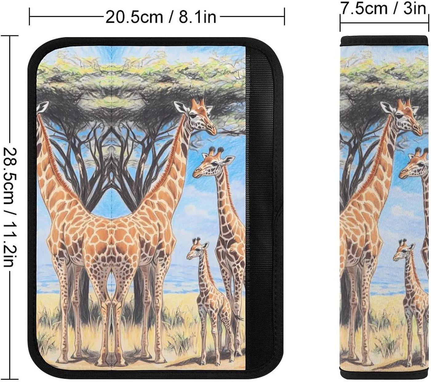 African Family of Giraffes Fashion Car Seat Belt Cover Pad for Shoulder Bag Camera Soft Comfort Accessories 2PCS