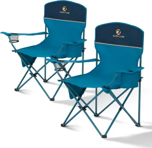 ALPHA CAMP Folding Camping Chairs for Adults Lawn Chairs Outdoor Chairs Support 225 LBS Portable Camp Chairs with Cup Holders Cooler Pouch for Outdoor, 2 Pack (Blue)