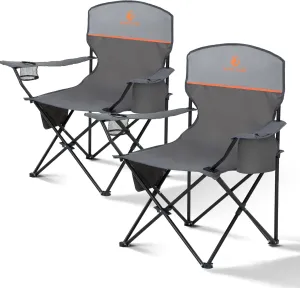 ALPHA CAMP Folding Camping Chairs for Adults Lawn Chairs Outdoor Chairs Support 225 LBS Portable Camp Chairs with Cup Holders Cooler Pouch for Outdoor, 2 Pack (Gray)