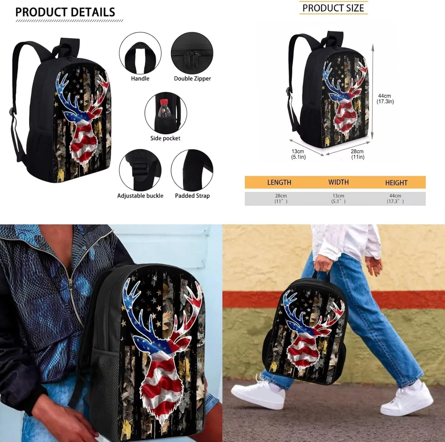 American Flag Backpack for School Boys Kids Bookbags with Lunch Box and Pencil Case Lightweight Elementary School Bags for Boys Casual Daypack 4 Pcs Primary Backpacks Set for Kids