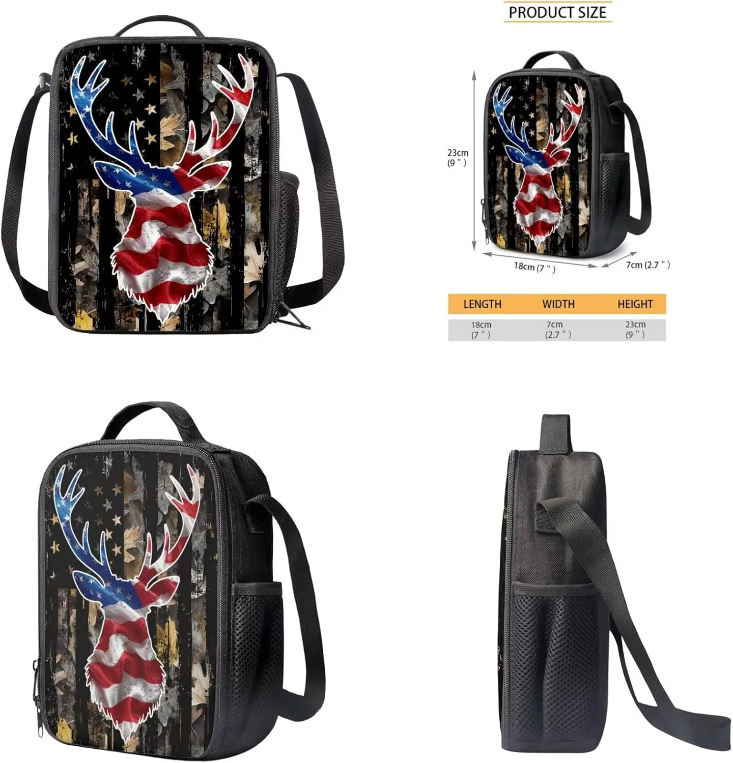 American Flag Backpack for School Boys Kids Bookbags with Lunch Box and Pencil Case Lightweight Elementary School Bags for Boys Casual Daypack 4 Pcs Primary Backpacks Set for Kids