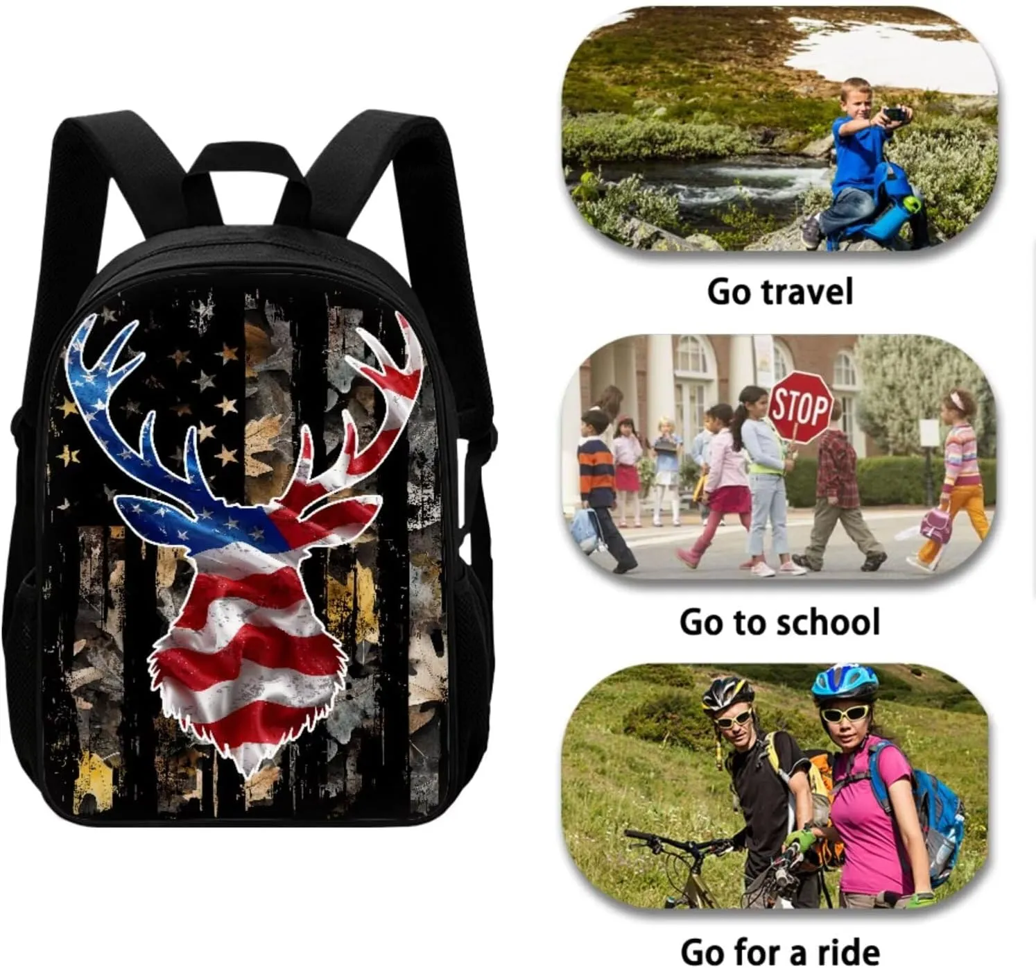 American Flag Backpack for School Boys Kids Bookbags with Lunch Box and Pencil Case Lightweight Elementary School Bags for Boys Casual Daypack 4 Pcs Primary Backpacks Set for Kids