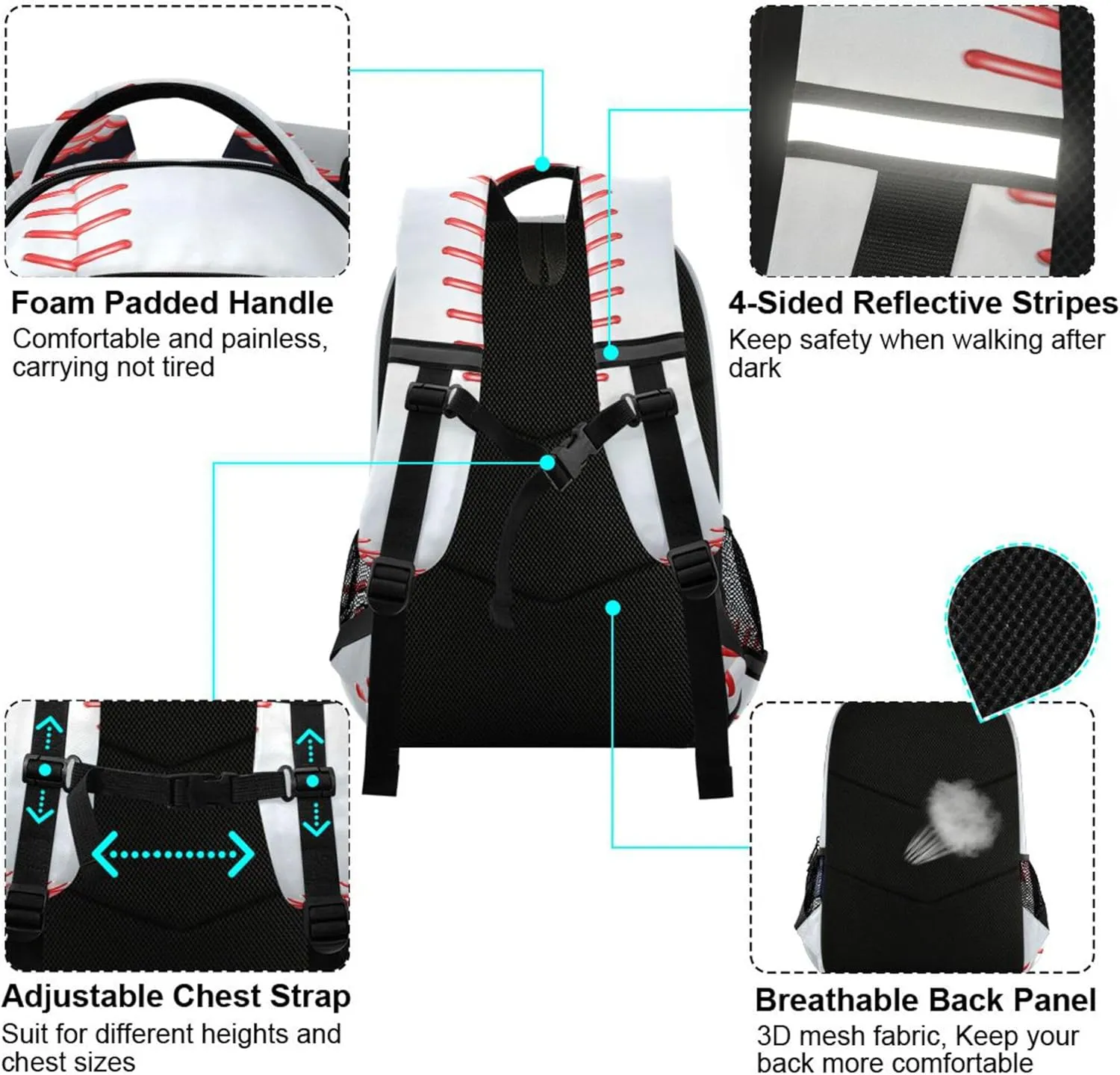 American Flag Baseball Printing Backpack for Student Kids Rucksack Boys Girls School Bag Travel Daypack