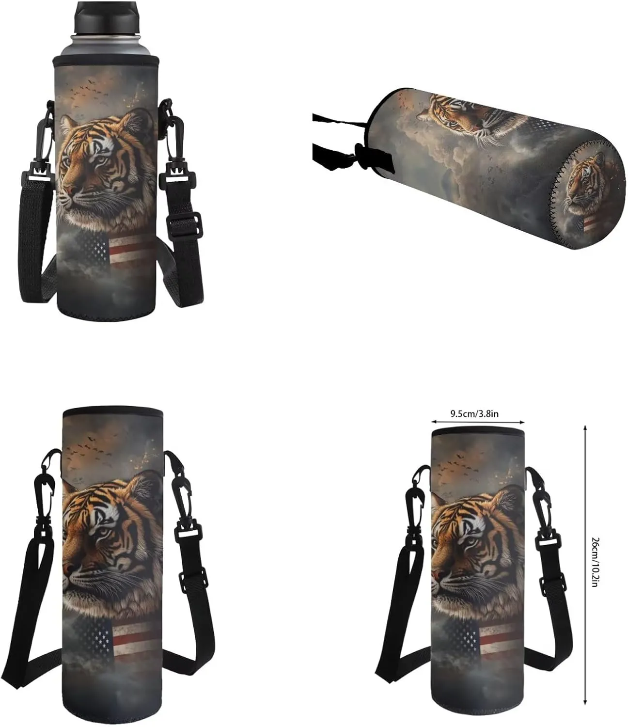 American Flag Tiger School Backpacks for Boys School Backpack with Lunch Bag Pencil Case Bottle Sleeve Lightweight Elementary School Bags for Boys Bookbag Cool Rucksack for Primary
