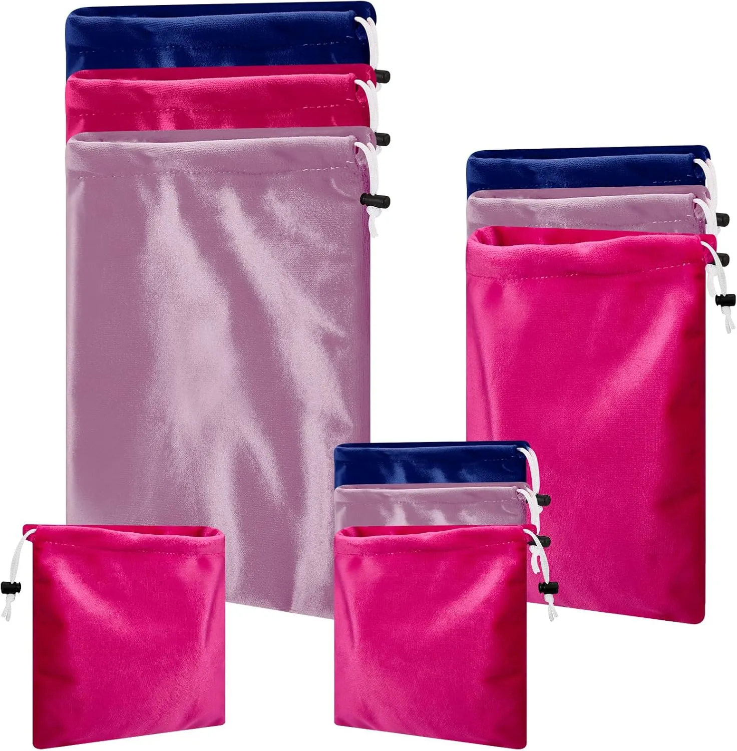 Amylove 9 Pcs Satin Game Toy Storage Bag Silk Drawstring Bags Gift Bags Pouches for Lightweight Toys Organizer Stuff Sack Foldable Travel Pouch for Women, 3 Sizes(Pink, Purple, Navy Blue)
