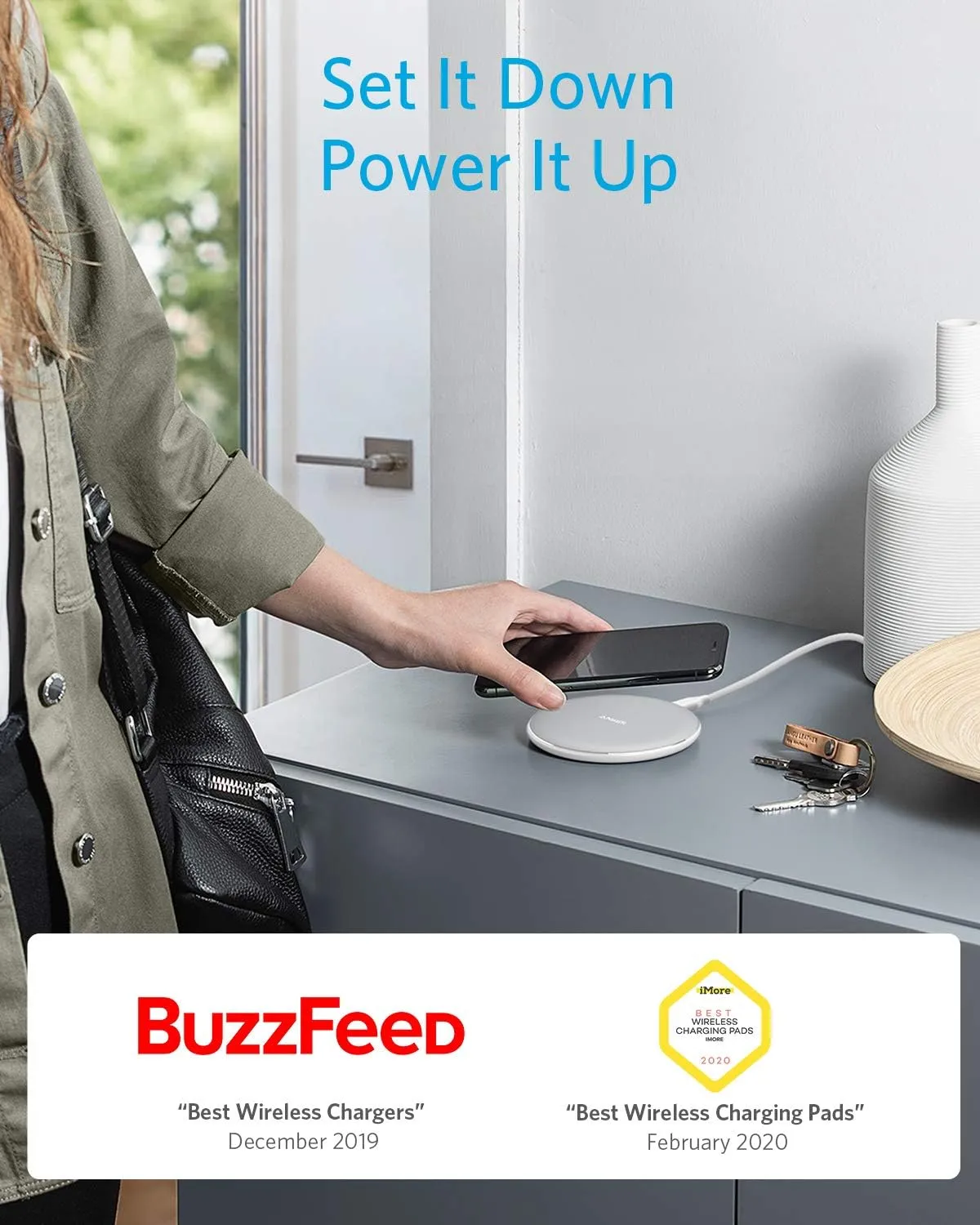 Anker 313 Wireless Charger (Pad), Qi-Certified, 10W Max Fast Charging for Samsung, Compatible with iPhone 16 Plus/15 Plus/14 Plus/12, AirPods (No AC Adapter, Not MagSafe Magnetic Charging Compatible)