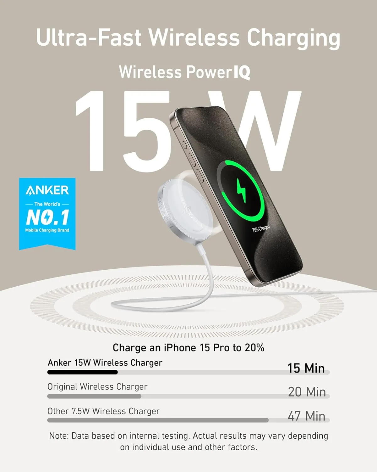 Anker MagSafe Charger Pad, MagGo iPhone 16 Wireless Charging Pad, Qi2 Certified 15W Wireless Charger, Compatible with iPhone 16/16 Plus/16 Pro/16 Pro Max/15/14/13/12 Series (Charger Not Included)