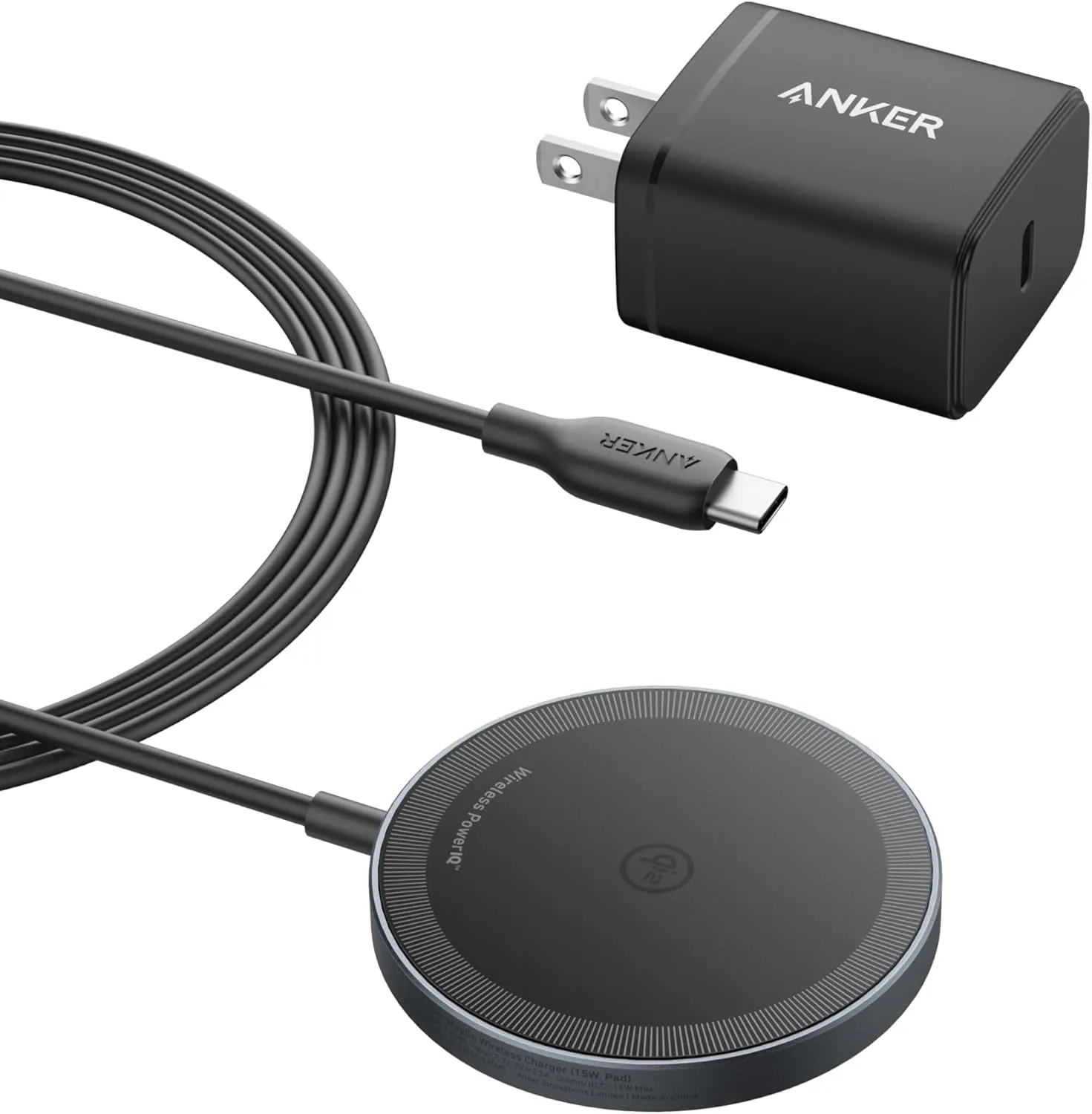 Anker MagSafe Charger Pad, MagGo iPhone 16 Wireless Charging Pad, Qi2 Certified 15W Wireless Charger, Compatible with iPhone 16/16 Plus/16 Pro/16 Pro Max/15/14/13/12 Series (USB-C Charger Included)