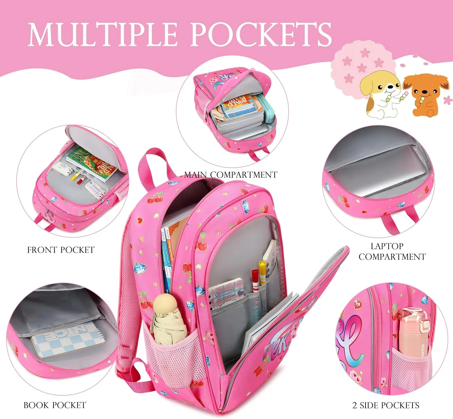AO ALI VICTORY 3 Piece Backpack Set for Girls Boys, Kids 15.6" School Laptop Bag,Girl Bookbag Kindergarten Elementary Toddler Backpacks with Lunch Box Pencil Case for Teens Student,Shining Diamond