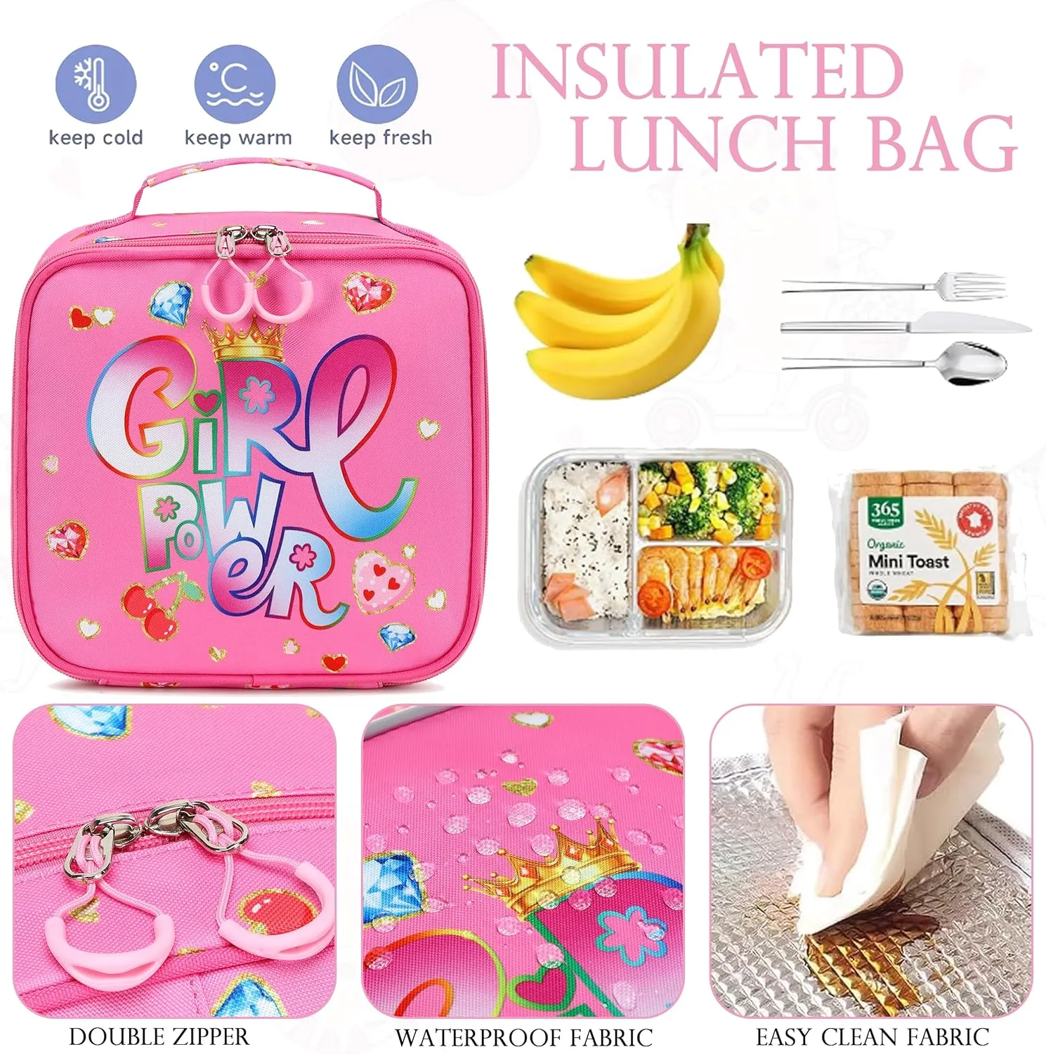 AO ALI VICTORY 3 Piece Backpack Set for Girls Boys, Kids 15.6" School Laptop Bag,Girl Bookbag Kindergarten Elementary Toddler Backpacks with Lunch Box Pencil Case for Teens Student,Shining Diamond