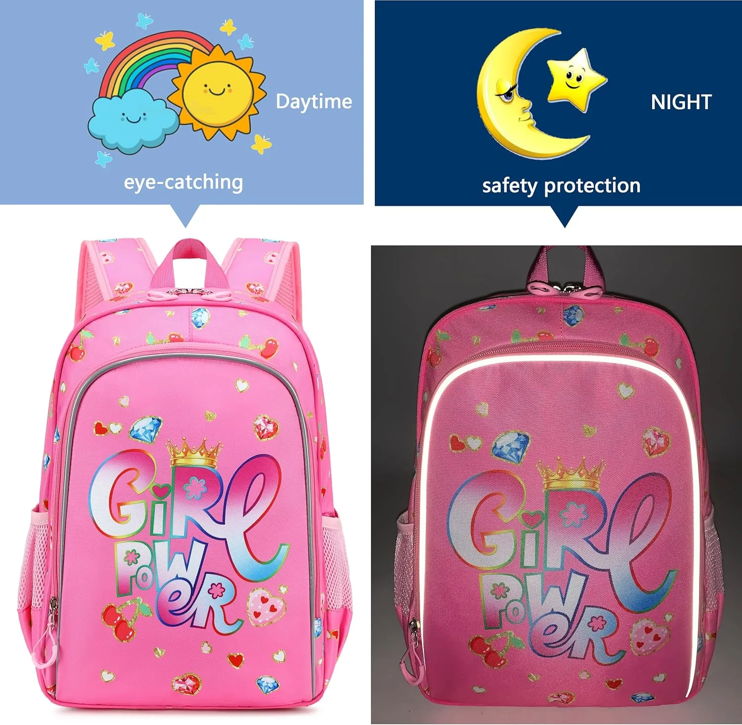 AO ALI VICTORY 3 Piece Backpack Set for Girls Boys, Kids 15.6" School Laptop Bag,Girl Bookbag Kindergarten Elementary Toddler Backpacks with Lunch Box Pencil Case for Teens Student,Shining Diamond